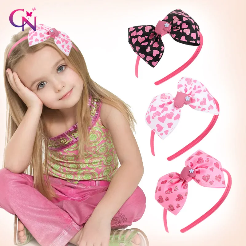 

CN 6 Pcs/Lots 7" Glitter Valentine's Day Bowknot Hair Bands For Girls Kids Large Print Heart Headband Valentine Hair Accessories