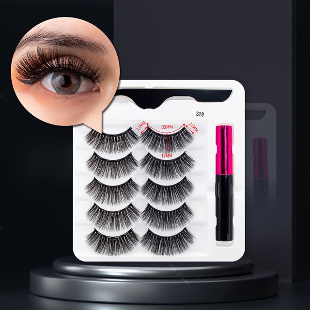 3/5/7Pairs Magnetic Eyelashes False Lashes Repeated Use Eyelashes Waterproof Liquid Eyeliner With Tweezer Makeup Set