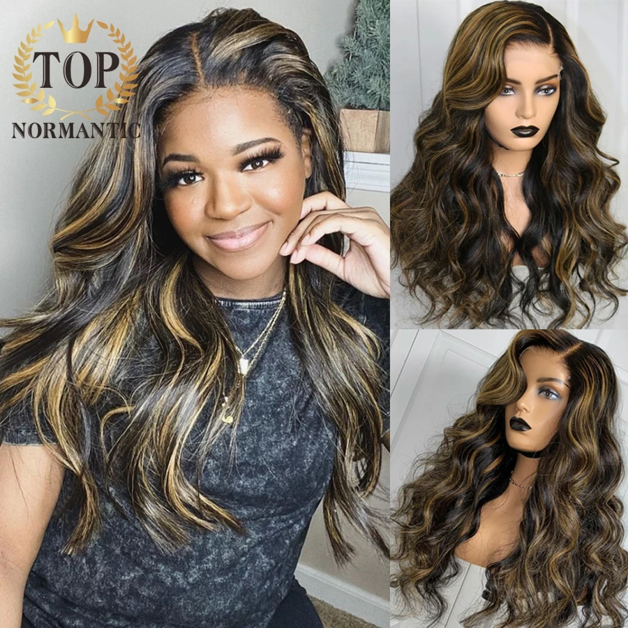 Topnormantic Highlight Color Body Wave 13X4 Lace Front Wigs With Pre Plucked Hairline Brazilian Remy Human Hair Wigs For Women