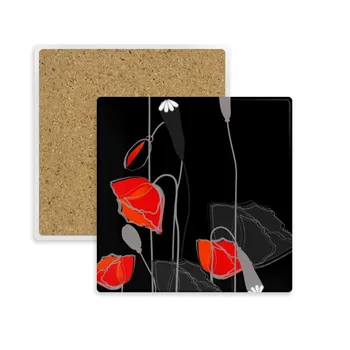 

Red Flowers Abstract Painting Corn Poppy Square Coaster Cup Mug Holder Absorbent Stone for Drinks 2pcs Gift