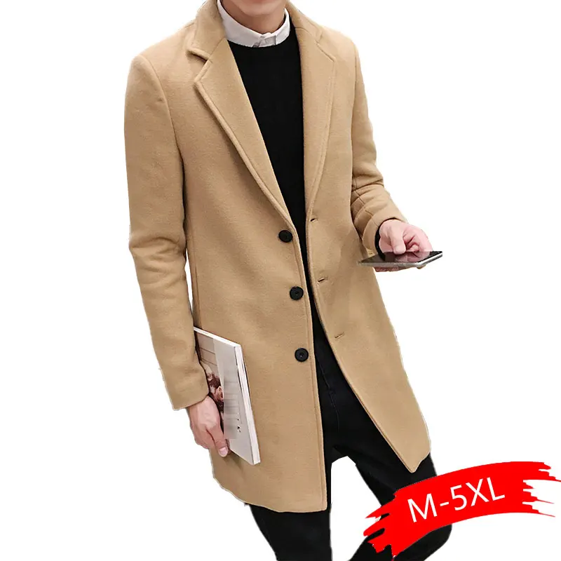 

New Fashion Boutique Pure Color High-grade Men Woolen Cloth Casual Business Trench Coat Mens Leisure Blends Dust Coats Jackets