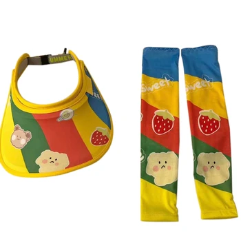 

Kids Ice Sleeve Hat Set Arm Sleeve Sun Hat Summer Cartoon Sleeve Suit Beach Protective Sport Cuff Sleeve Hat Arm Warmer
