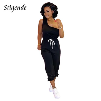

Stigende Women Sexy Tracksuit Sets Slash Neck Crop Top and Drawstring Pants Set Casual Solid Color Two Piece Bodycon Outfits