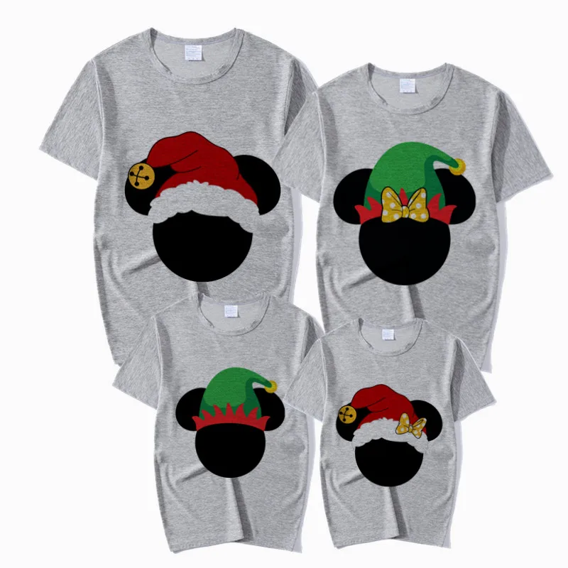Семейная шляпка в виде мышки, рождественские одинаковые комплекты с принтом, футболка мама папа сын, девочка, семейная одежда детская футболка - Цвет: P1236-grey