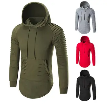 

Fashion Casual Men Hoodie Sweatshirts Top Solid Color Long Ruffled Sleeve Drawstring Pocket Hoodie Sweatshirt Mens Clothing gift