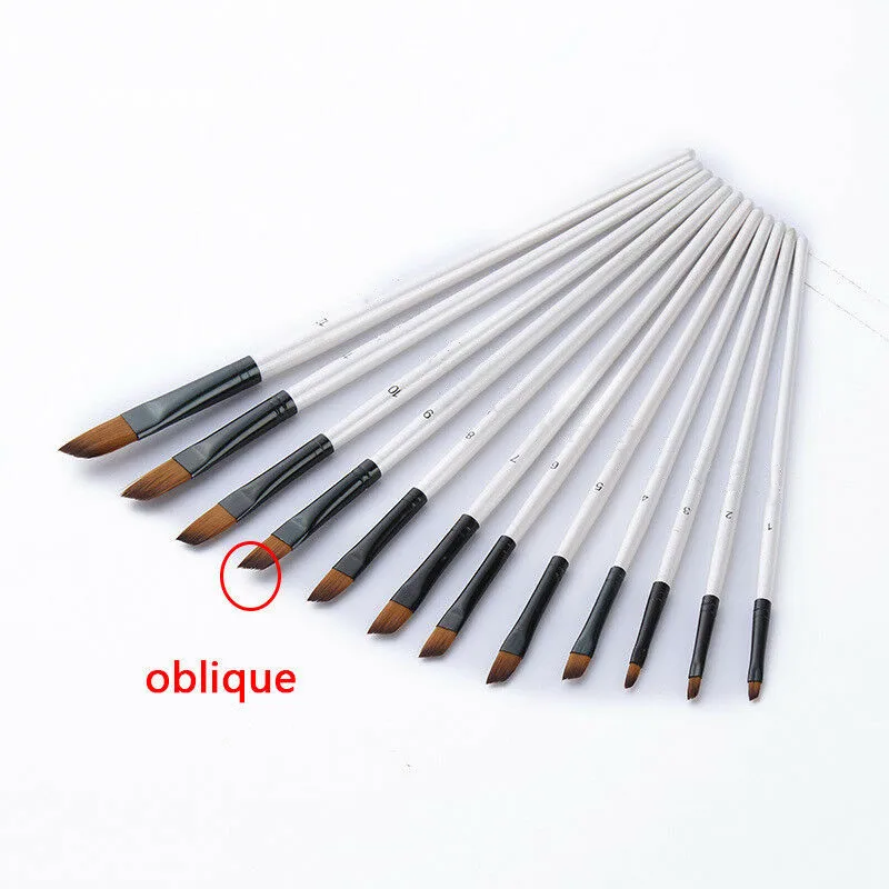 White Oblique 12 шт. набор кистей для рисования художественные краски принадлежности Масляные картины ремесло художественная модель краски по номерам ручки кисти - Цвет: White Oblique