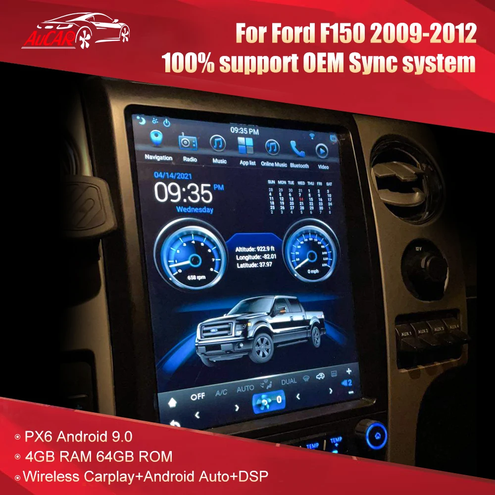 Автомагнитола Aucar T-Style на Android 9 для Ford F150 2009-2012 мультимедийный автомобильный