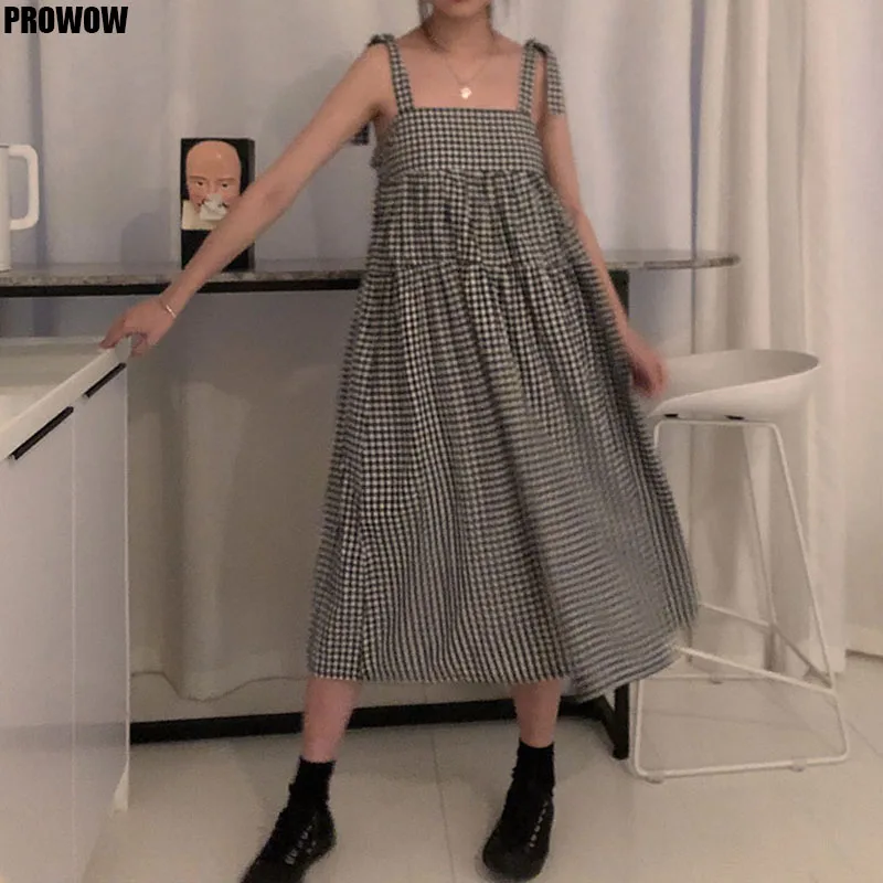 2020 Summer Long Dress Women Korean Ins Sexy Suspender Dress Retro New Lattice Loose Without Sleeve Dressse Female Sundress
