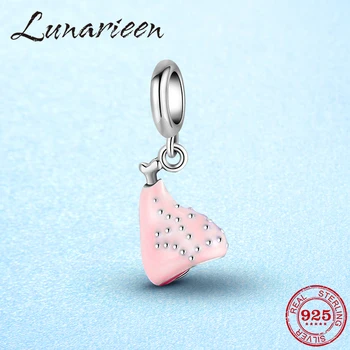 

LUNARIEEN pink enamel 925 sterling silver chicken leg exquisite pendant jewelry making suitable for original charm DIY bracelet