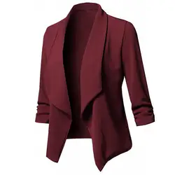 Элегантный 9 Блейзер обжимной женский однотонный открытый передний длинный рукав блейзер Повседневная куртка пальто с зубчатым карманом