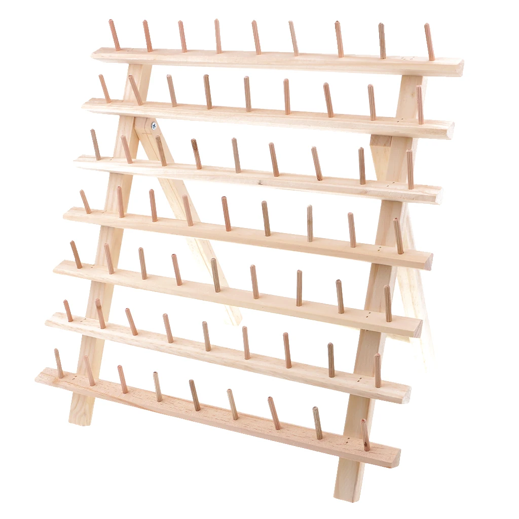 63-Spool Thread Rack, Wooden Thread Holder Sewing Organizer for Sewing, Quilting, Embroidery, Hair-braiding