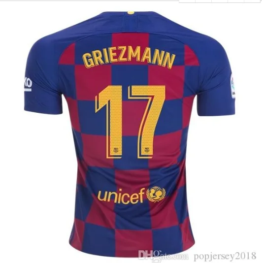 Barcaed Messi Футбольные Майки 19 20 взрослая футболка для дома, F. DE JONG GRIEZMANN MESSI Размер S-4XL - Цвет: shirt
