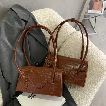 

Autumn And Winter Retro Crocodile pattern Hand Bags For Women 2020 High Quality Solid Color Shoulder Bag Fashion Lady Flap Bags