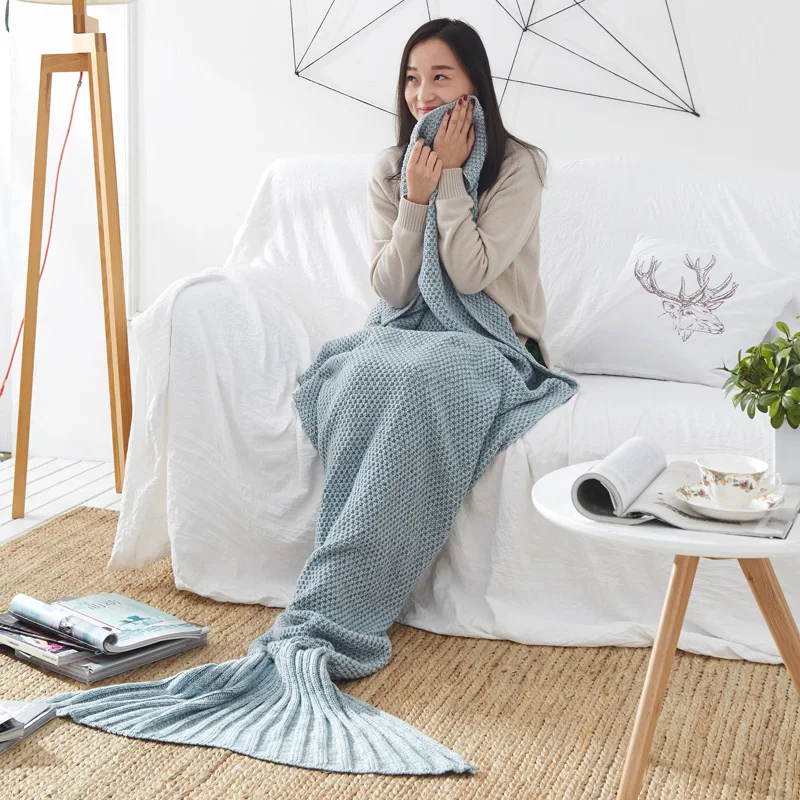 

Brief Soft Mermaid Tail Blanket Crochet Handmade Sleeping Bag Bedroom Living Room Sofa Blanket Warm Knitted Blankets and Throws