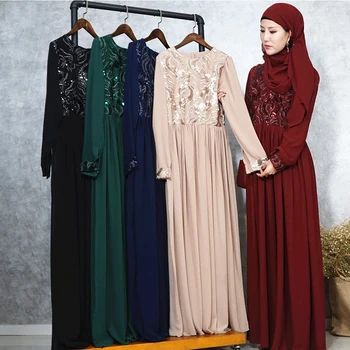 

Vestido Floral Sequin Arabic Abaya Hijab Muslim Dress Kaftan Sukienki Abayas Dresses For Women Caftan Marocain Robe Soiree Dubai