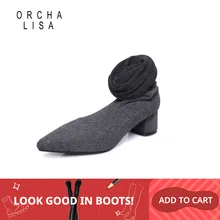 ORCHA LISA/вязаные высокие сапоги до бедра женские ботфорты пикантные эластичные высокие сапоги осенне-зимняя обувь на низком каблуке размер 43