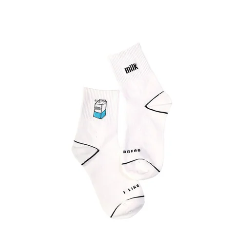 Kawaii Milk Banana Dinosaur Pencil Rocket Cartoon Socks Novelty Illustration Letter White Cute Cotton Sokke Dropship