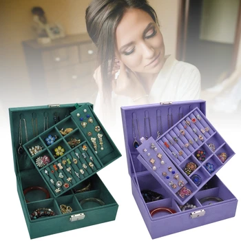 

Jewelry Organizer Display Box Flannel 2 Layers Makeup Organizer Ring Earrings Storage Multi-function Storage Box Case Holder 17