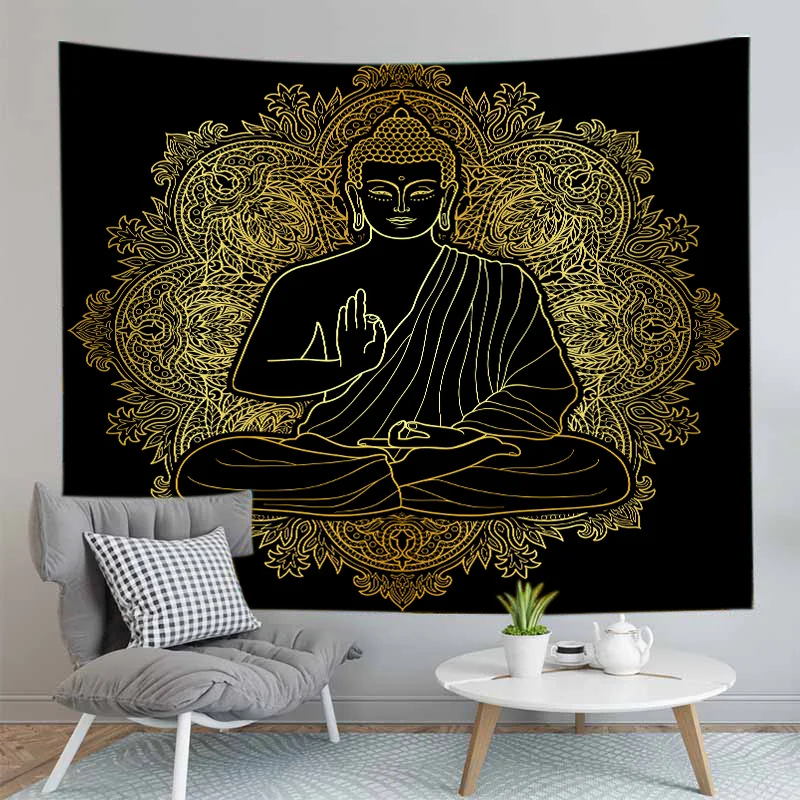 Indian Buddha Statue MeditationTapestry Wall Hanging Mandala Tapestries Wall Cloth Yoga Carpet Boho Decor