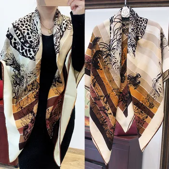 

Leopard Printed Velvet Scarf Comfortable Warm Thin Silk Cashmere Shawl Women FashionPrint Square Head Scarves Lady Luxury