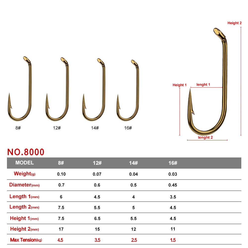 PROBEROS Fly Fishing Hook 8000-8/12/14/16 Size fishhook Fly Hooks Fishing  Trout Salmon Dry Flies Fish Hook