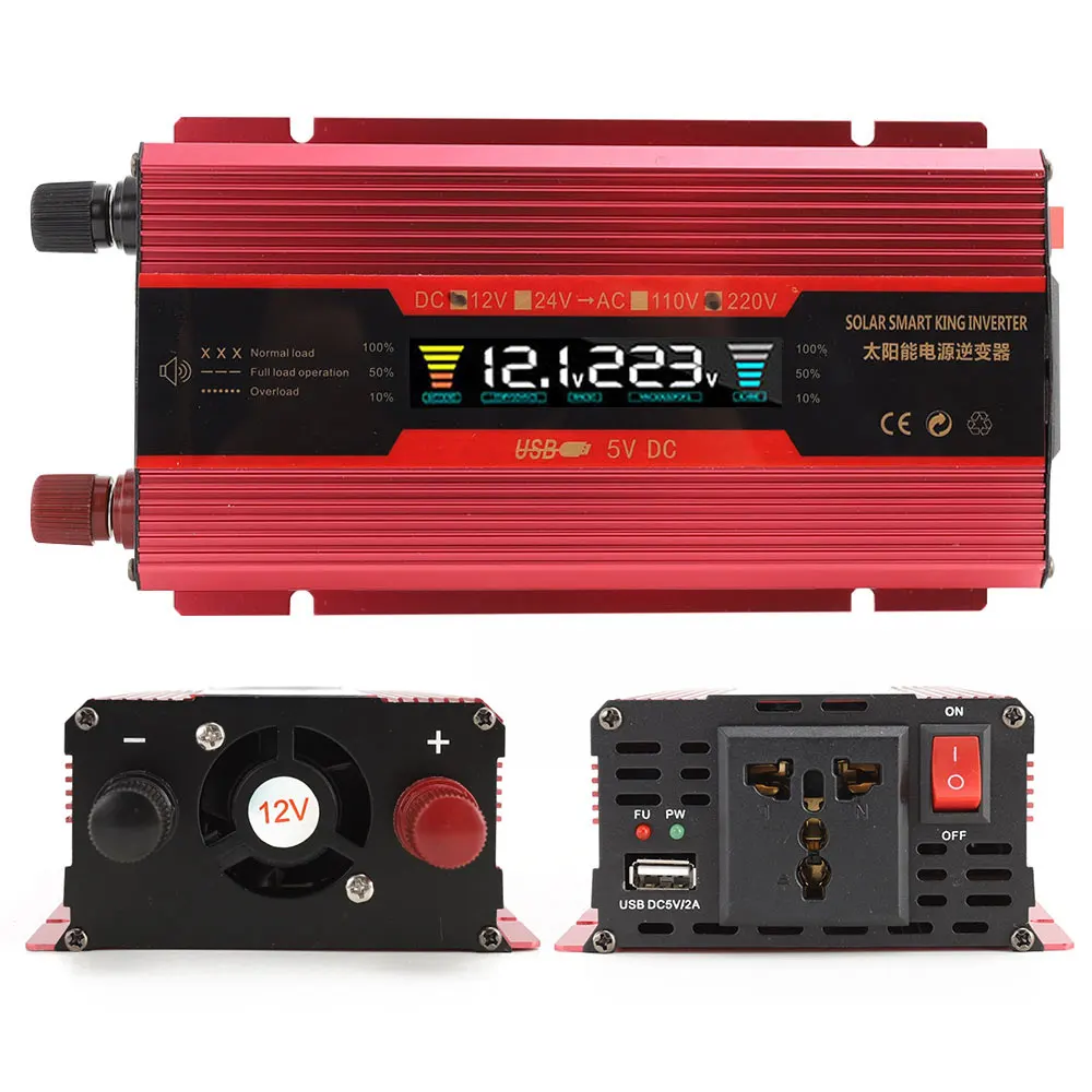 DC 12VTo AC 110V Автомобильный силовой инвертор с защитой от обратного хода ЖК-дисплей для дома/выездов адаптер