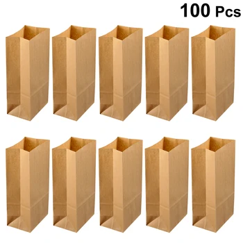 

100pcs 70g Brown Kraft Paper Bags For Packing Food Breakfast Paper Bags Candy Food Paper Bags Baking Dessert Party Paper Bags