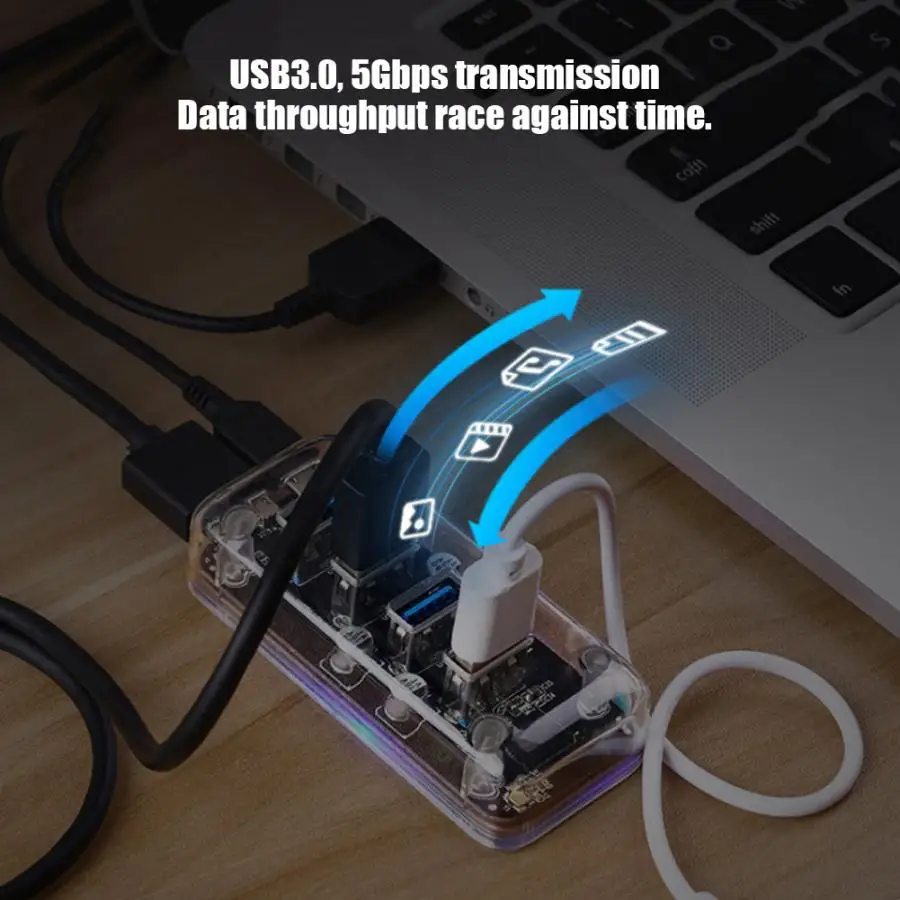 ORICO F4U-U3 USB3.0 type-A/M к USB3.0 Micro B/M 5 Гбит/с прозрачный Настольный ПК концентратор