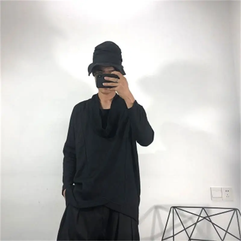 

Men's Long-Sleeve T-Shirt Spring And Autumn New Personality Neckline Irregular Hem Fashion Trend Leisure Large Size Jacket