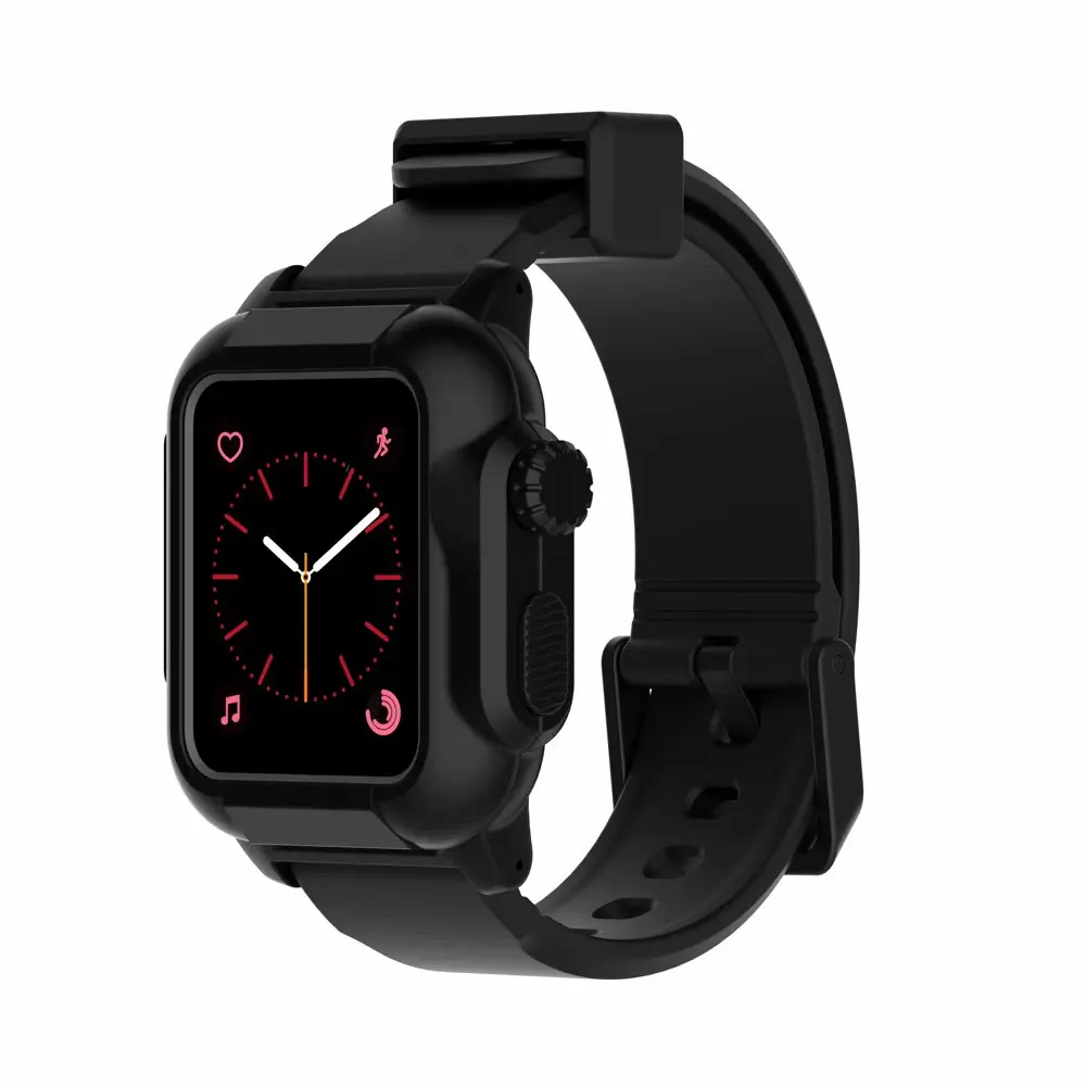 Водонепроницаемый чехол+ ремешок для Apple Watch band 42 мм/38 мм iwatch band series 3 2 браслет полностью силиконовые часы correa+ защитный чехол - Цвет ремешка: Black