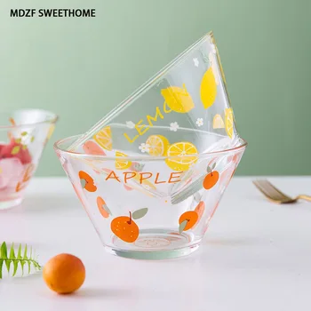 

MDZF 800ml Fruit Pattern Glass Salad Bowl Fruit Dessert Noodles Bowl Home Nordic Style Kitchen Soup Rice Serving Bowls Tableware