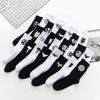 

1Pair Male Crew Socks Men Casual Socks Cotton Fashion Creative Icon Solid Black Off White Funny Cute Male Socks Mid Unisex Sock