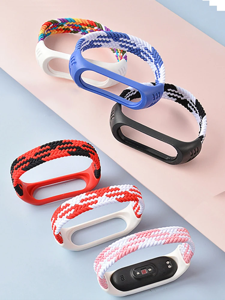 2021 Braided Solo Loop Nylon fabric Strap For Xiaomi Mi band 6 5 4 3 Elastic Bracelet Replace Wristband For mi band 4 5 6 Strap