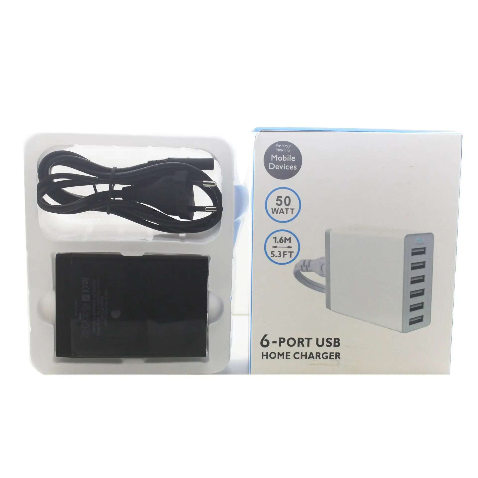 Многофункциональное зарядное устройство 50 Вт с 6 USB портами для iPhone 7 8 x xs умное