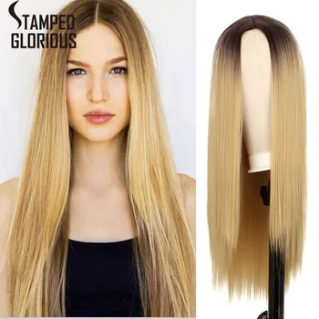 

Stamped Glorious Long Straight Wig for Women Blonde Color for Daily Use Natural Looking Synthetic Resistant Fiber