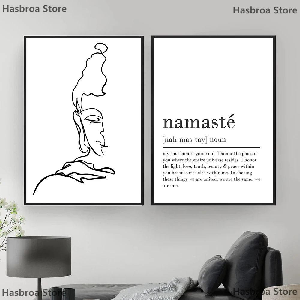 Настенная Картина на холсте с надписью Namaste рисунок дзен йога черно-белая картина