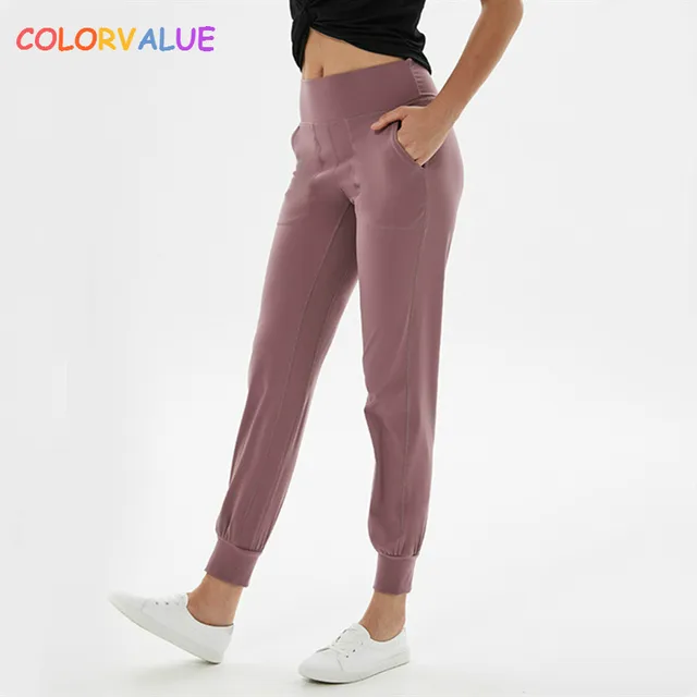 US $17.53 Colorvalue High Waist Squatproof Fitness Joggers Yoga Pants Women Stretchy Running Workout Sport Tr