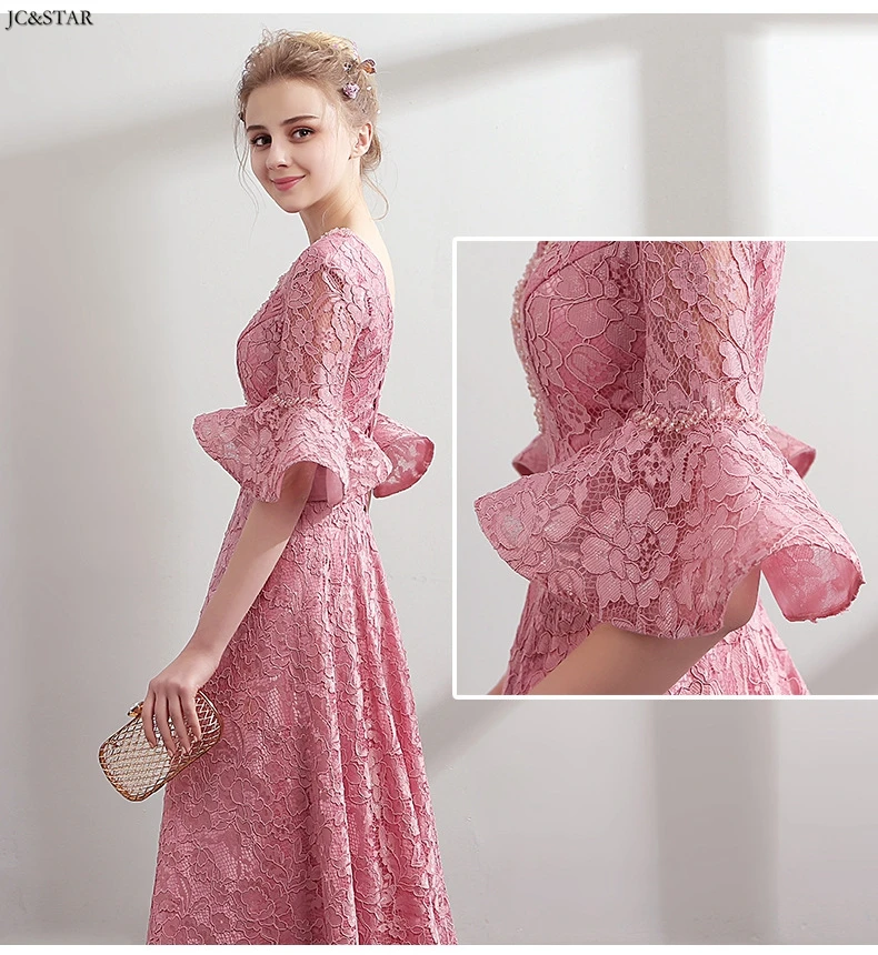 Vestidos de fiesta largos elegantes de gala boda новые кружевные платья трапециевидной формы с оборками и рукавами пыльно-розового цвета для подружек невесты больших размеров