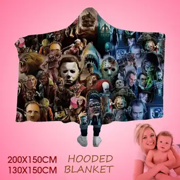 

150X130cm/150X200cm Horror Movie Character Hooded Blanket Sherpa Fleece Wearable Throw Blanket Microfiber Bedding