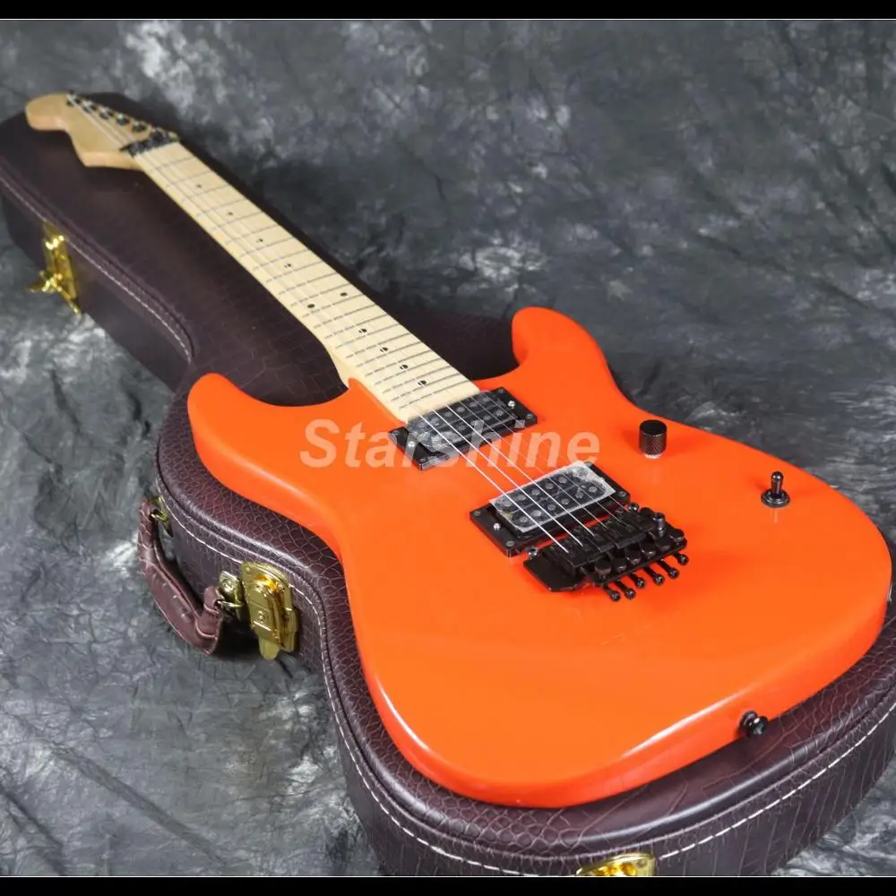 

2019 Hot Sell Reverse Standard Electric Guitar Z-WS6 FR Bridge Orange Color Maple Neck Black Hardware
