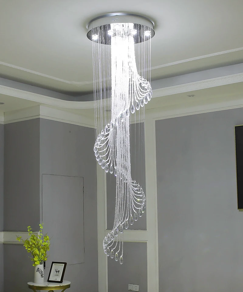 Modern Luxury Large Crystal Chandelier K9 Crystal Stair Spiral Light Fixtures Creative LED Chandeliers Lamp Hotel Villa