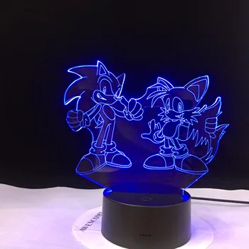

Super Sonic Bro Team 3D Visual Illusion LED Sonic The Hedgehog Night lights Usb Led Light Lamp For Christmas Gift Dropshipping