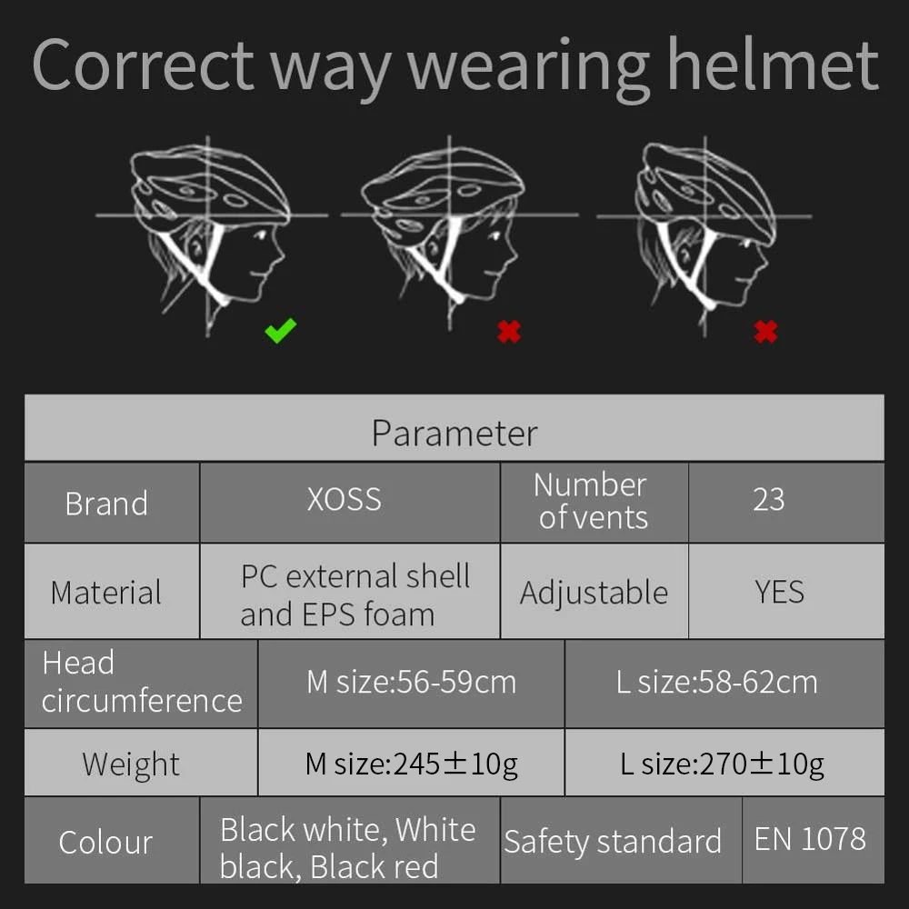 XOSS Bike Helmet Lightweight Cycling Helmet Road Bike MTB Integrally-mold  Adjustable Protection Safety Cap for Men and Women