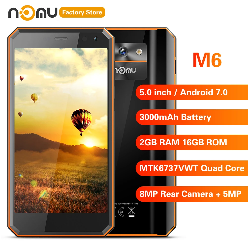 

IP68 NOMU M6 4G Smartphone 5.0 inch Android 7.0 MTK6737VWT Quad Core 1.5GHz 2GB RAM 16GB ROM 8.0MP Rear Camera 3000mAh Battery