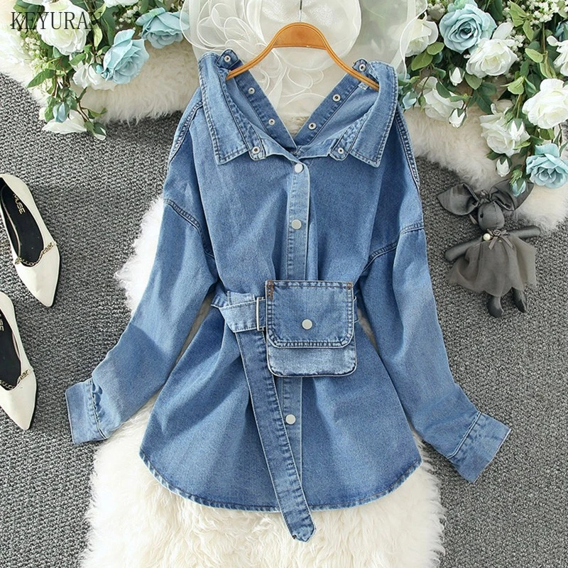 Denim Shirt Women Fashion Jeans Blouse Coat Ladies Streetwear Jean Denim Blouse Loose Shirts Vintage Tops sexy blouses for women