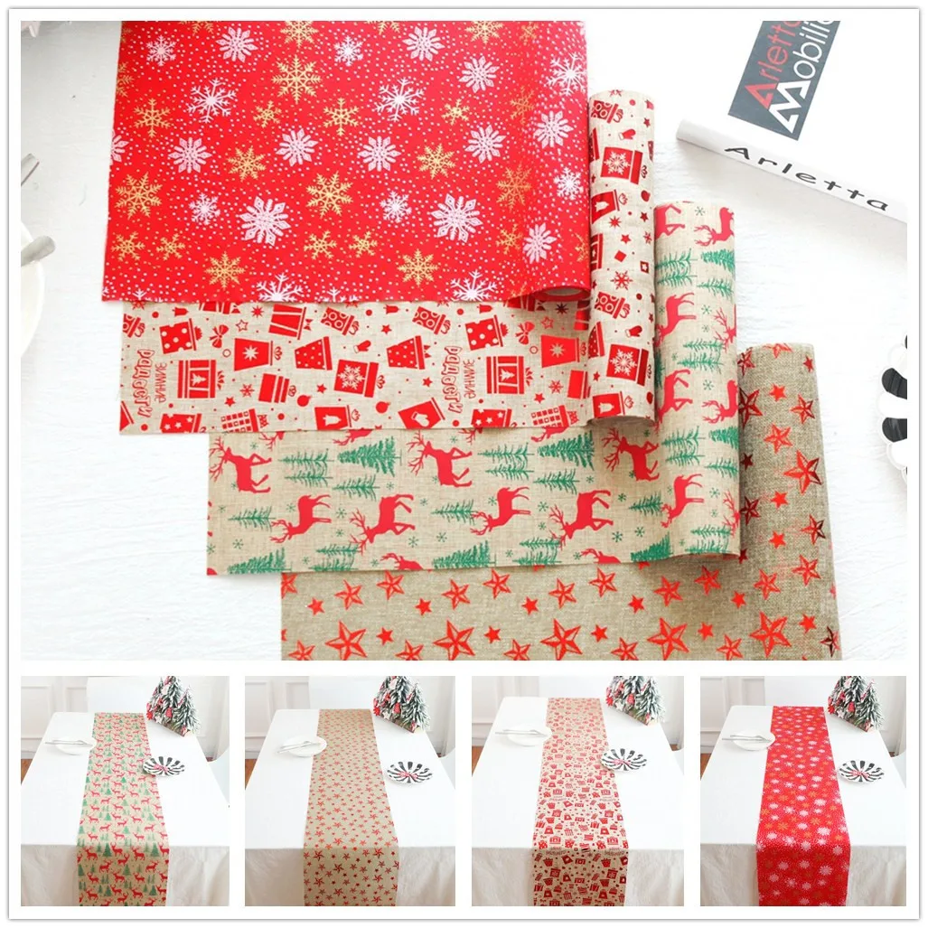 

2019 New Creative Christmas Cotton Linen Tablecloth Table Flag Desktop Decoration