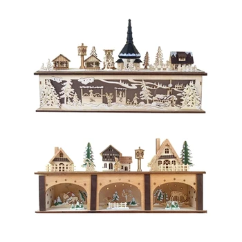 

Wooden Christmas House Tower Ornaments with LED Light Illuminated Decorations