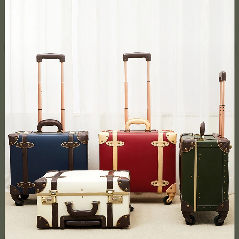 16 "18" Cabin Luxury Travel Hand Suitcase Set PU Leather Scooter Luggage Sets Rolling With Wheels Lady's Retro Cute Trolley Case