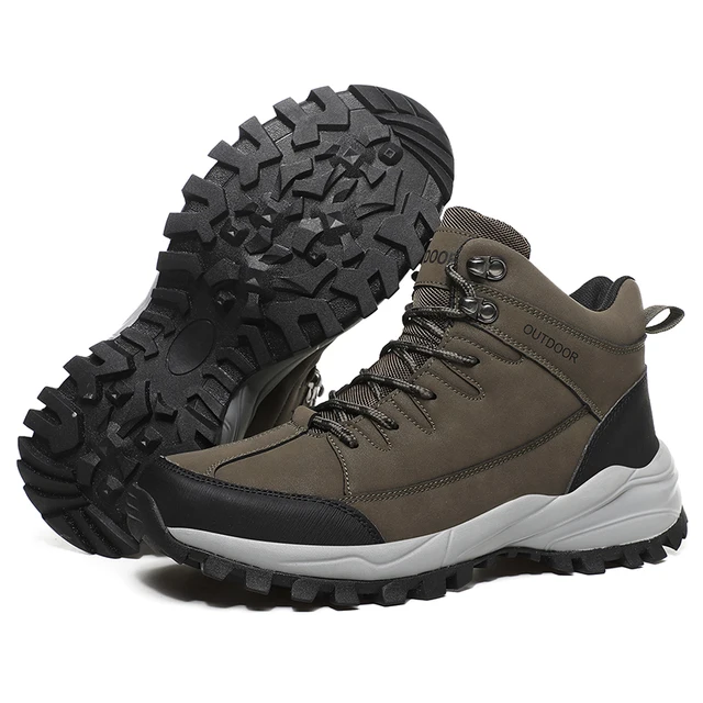 Large Size Ankle Boots Men Winter Outdoor Warm Fur Non Slip Snow Shoes Black Sneakers Fashion Footwear Cowboy Boots Lace Up Work brown