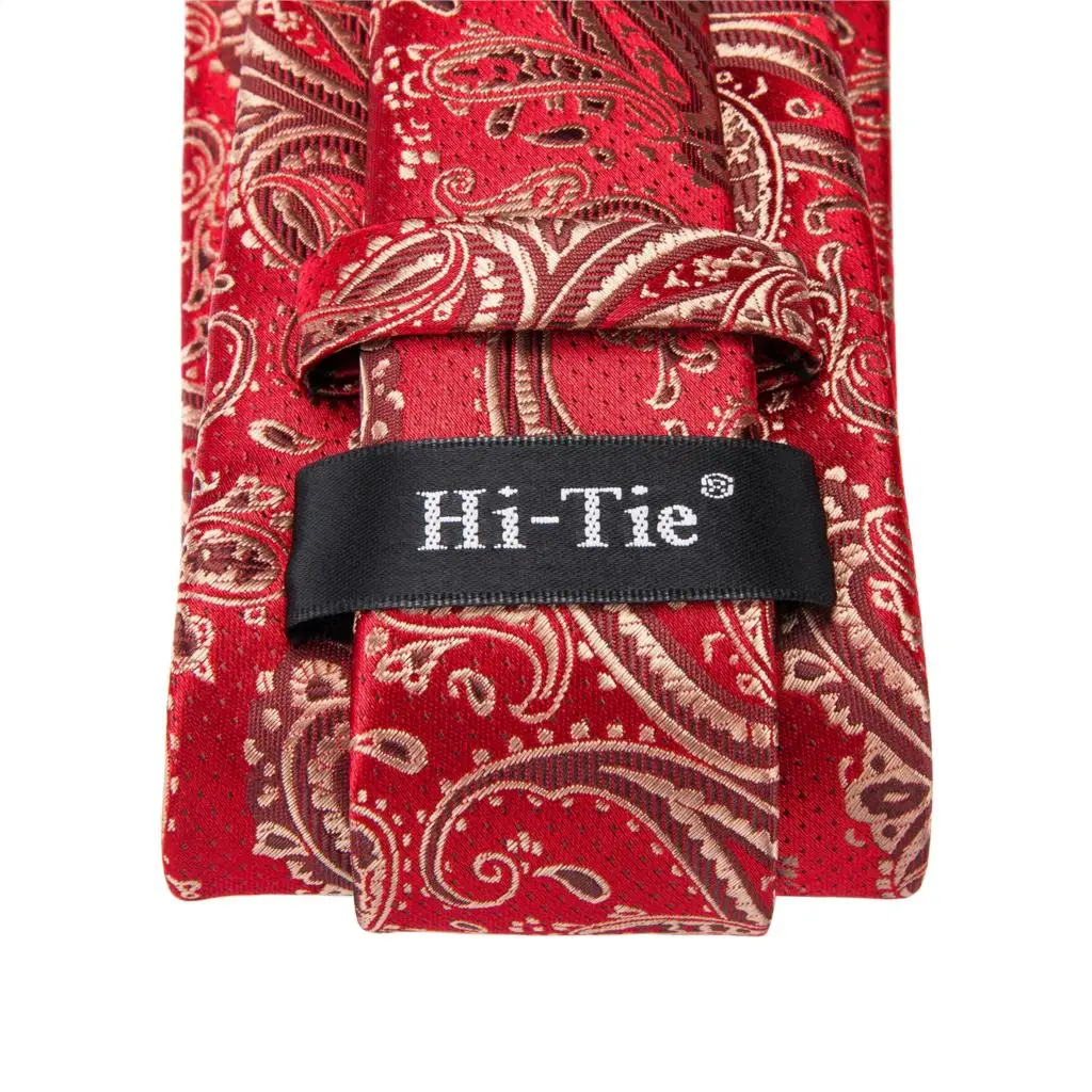 C 3161 Hi Tie шелковые тканые роскошные золотые Пейсли красные свадебные галстуки для